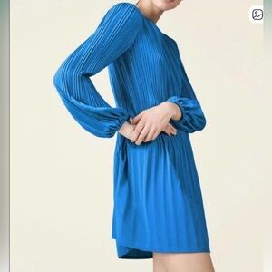 Maje Rockin Blue Pleated Crepe Dress 2 M